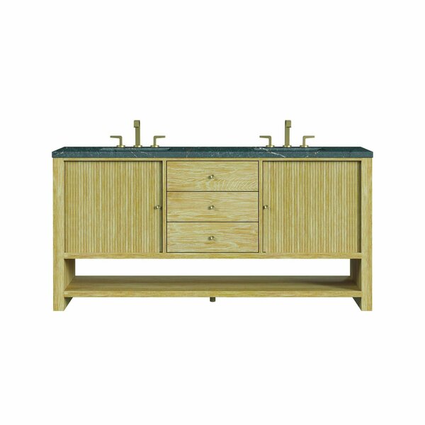 James Martin Vanities Single 72'' Double Vanity, Sunwashed Oak w/ 3 CM Parisien Bleu Quartz Top D404-V72-SWO-3PBL